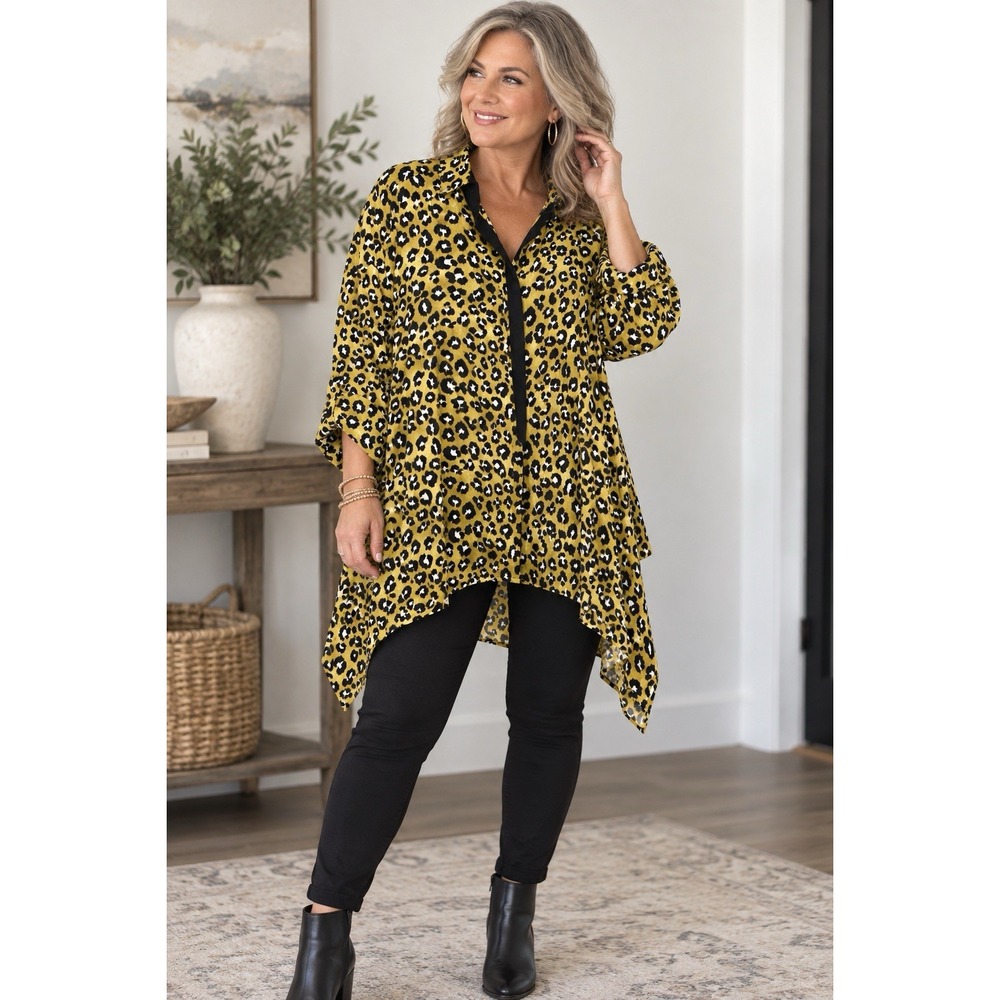 The Big Shirt Womens Leopard Print Tunic Top Lagenlook Oversized Art To Wear 1X